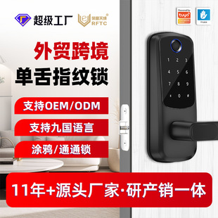 Cross-Border Popular Single Tongue Wooden Door Ttlock Graffiti Wifi Fingerprint Lock Apartment Smart Lock Aluminum Alloy Factory Direct Sale