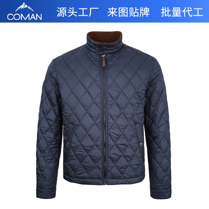 Customized Men's Autumn and Winter Lightweight down Jacket, Lightweight Stand-Up Collar Quilted Duck down Jacket, Custom-Made Warm Business Coat