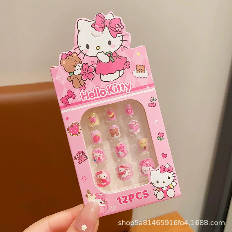 Sanrio, детские 3D-наклейки для ногтей, милые съемные мультяшные искусственные ногти