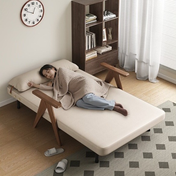 Household Solid Wood Folding Sofa Bed Dual-Purpose Small Apartment Multi-Functional Internet Celebrity Single Bed Household Chaise Sofa Bed