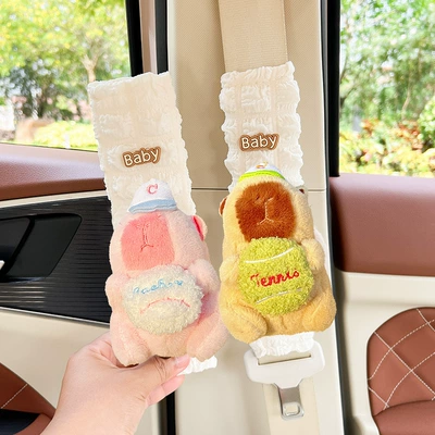 Seat belt shoulder pad — car decoration cute decoration - holding-capibala-1-pair-of-puff-shoulder-pads