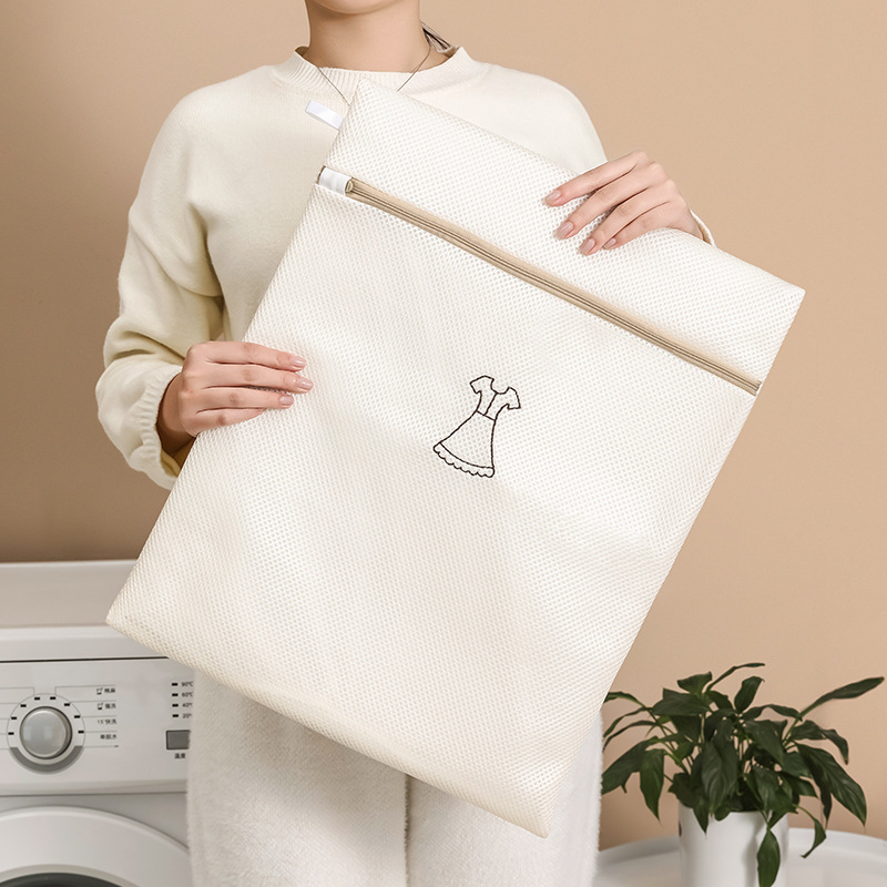 Bolsa de lavandería de bordado sándwich Juego de bolsa de lavado de ropa de doble capa gruesa Bolsa de red de lavado especial anti-deformación para lavado a máquina