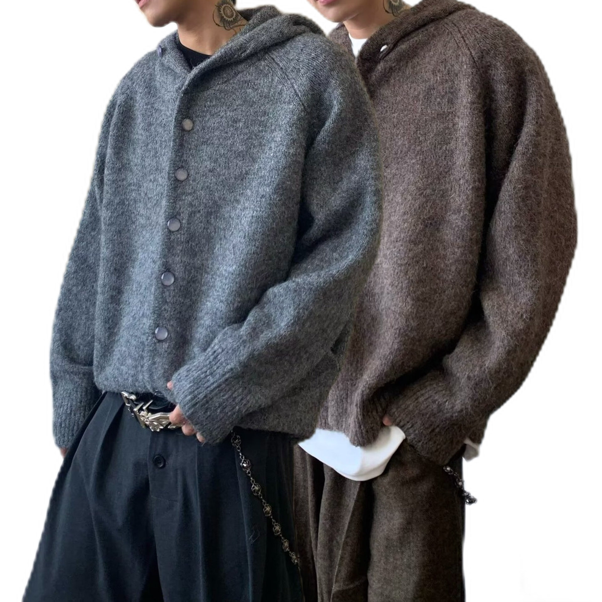 Explosiones transfronterizas de tamaño grande europeo con capuzas cardigan chaqueta suéter de punto botón de voleibol hombre fábrica de otoño y invierno al por mayor