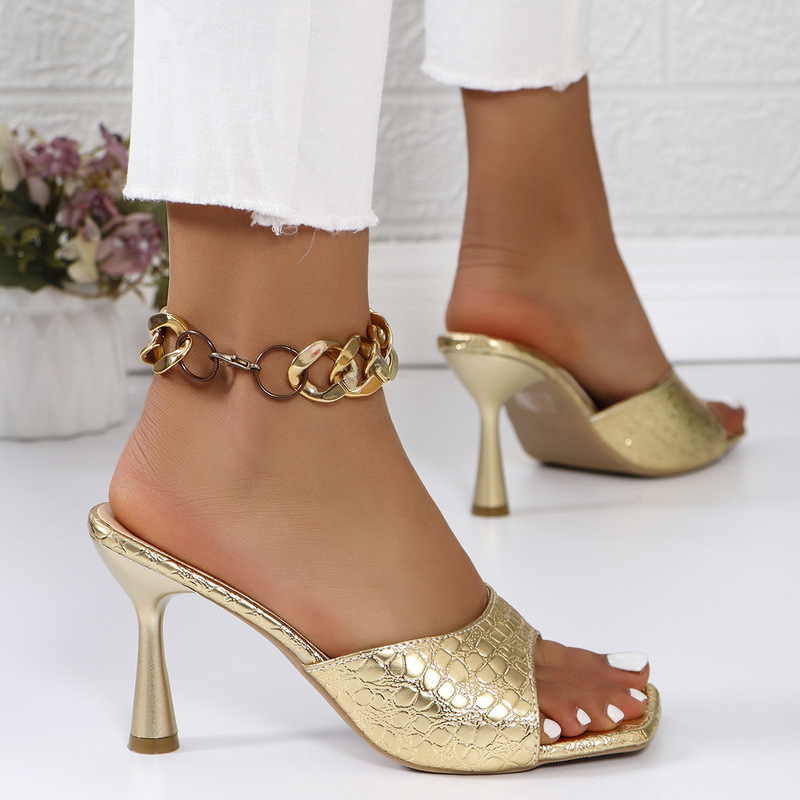 Summer New Women's Fashion Square-Toe Stiletto Sandals, Crocodile Pattern Open-Toe Slippers, Large Size High-Heeled Shoes for Women Summer New Women's Fashion Square-Toe Stiletto Sandals, Crocodile Pattern Open-Toe Slippers, Large Size High-Heeled Shoes for Women