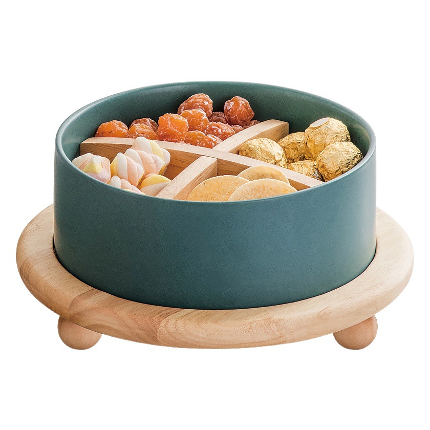 Roble de madera caja caramelo nórdico hogar Sala Mesa café cerámica fruta seca placa con tapa Internet Celebrity snack