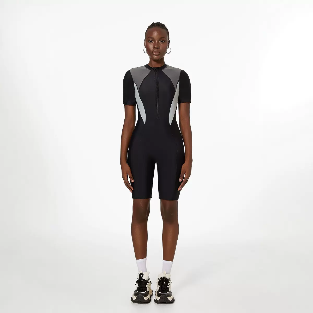 大码连体拉链运动泳衣女长袖冲浪泳衣欧美冲浪服平角水母衣浮潜服