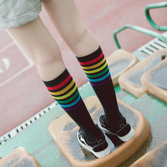 JK calf socks Lolita girls stockings rainbow striped campus goddess style summer stockings Lolita socks
