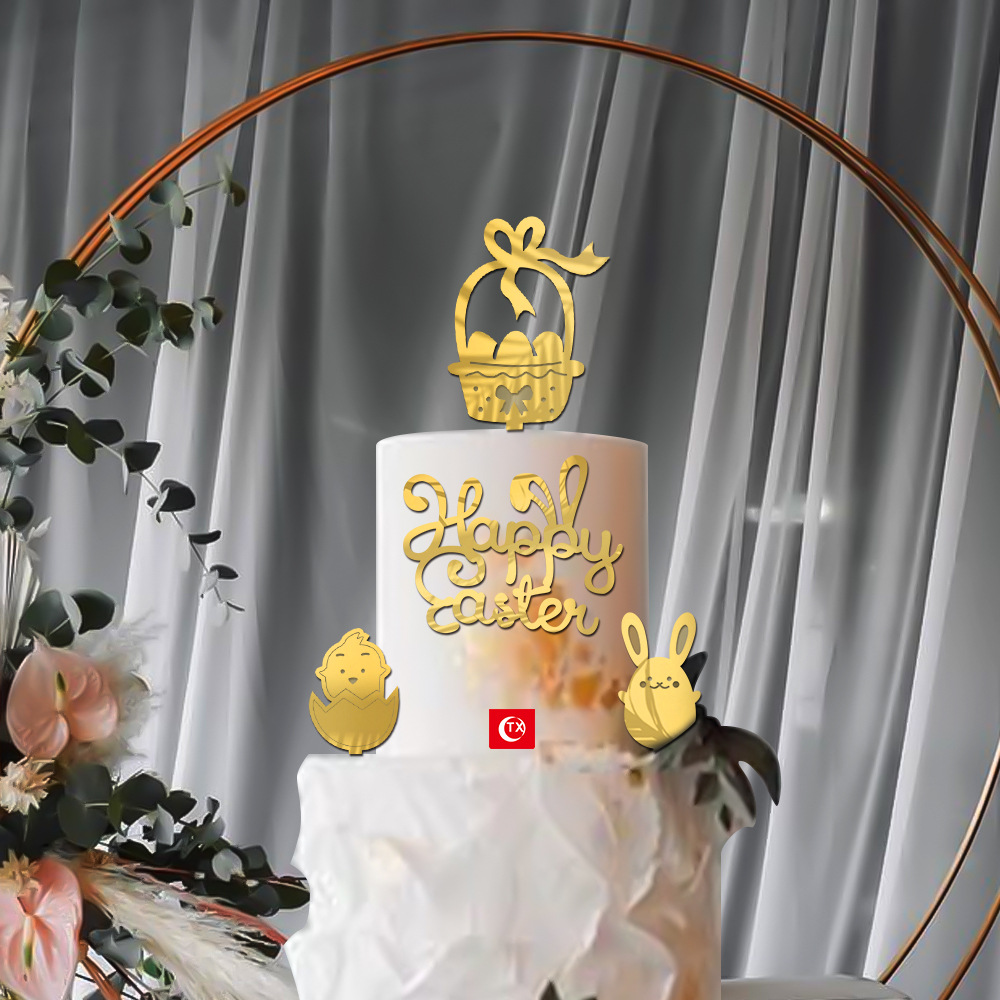 跨境 2022新款复活节蛋糕插牌 HAPPY EASTER兔子小鸡篮复活节套装