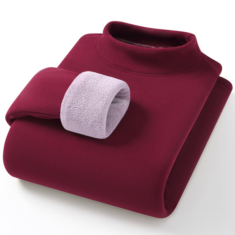 [Thick Camel Velvet] Autumn and Winter Women's Half Turtleneck Fleece-Lined Thickeneded Bottoming Shirt Thermal Intimates Single Top T-Shirt