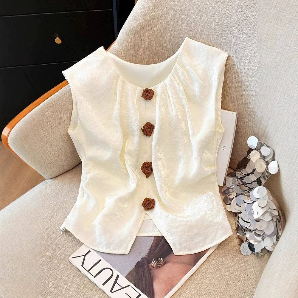 Французская ретро-рубашка без рукавов для женщин летом, новый универсальный утягивающий женственный темпераментный нишевый топ