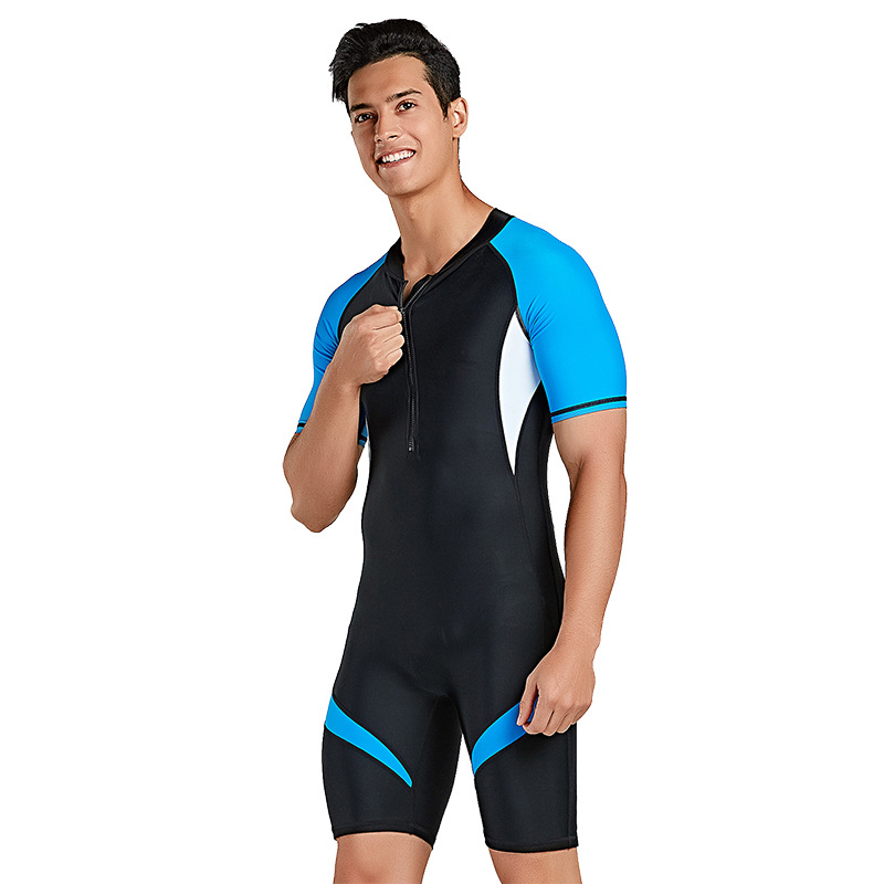 Cross-Border New European and American Wetsuit Short-Sleeved One-Piece Snorkeling Tight Slimming Conservative Swimming Equipment Swimsuit for Men