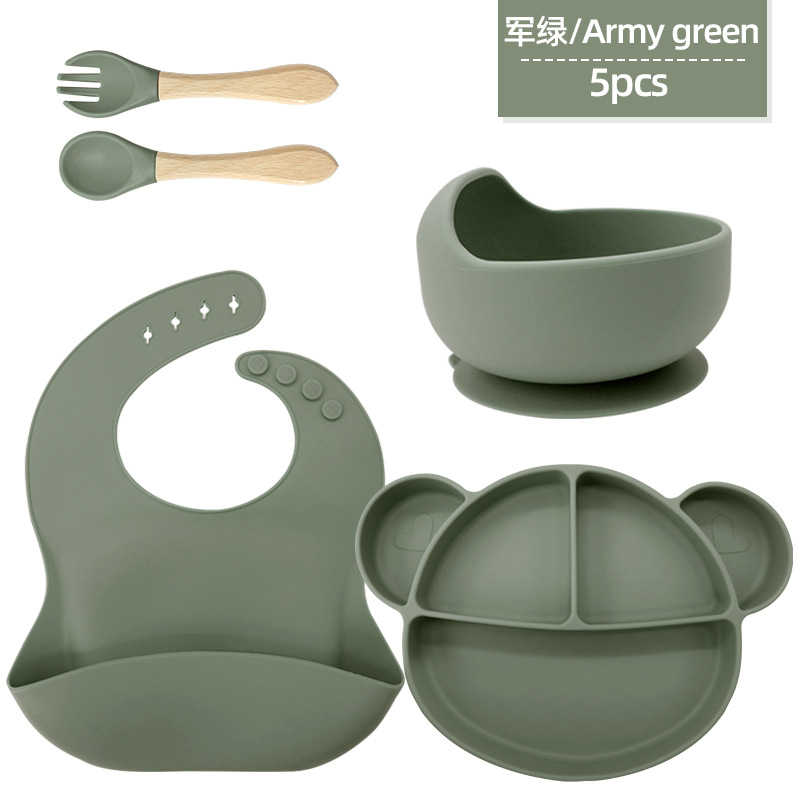 Transfronterizos de plato de silicona para niños bacon de comidas de grado alimenticio suplemento tazón cucharas de alimentación infantil cubiertos para bebés