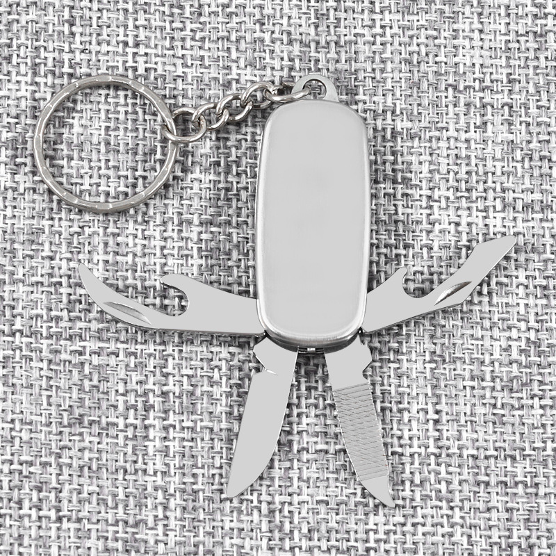 4开弹子带钥匙扣礼品多功能小刀不锈钢户外工具便携随身折叠刀具