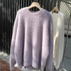 软呼呼仿水貂绒毛衣女圆领套头打底衫秋冬新款温柔宽松慵懒风上衣