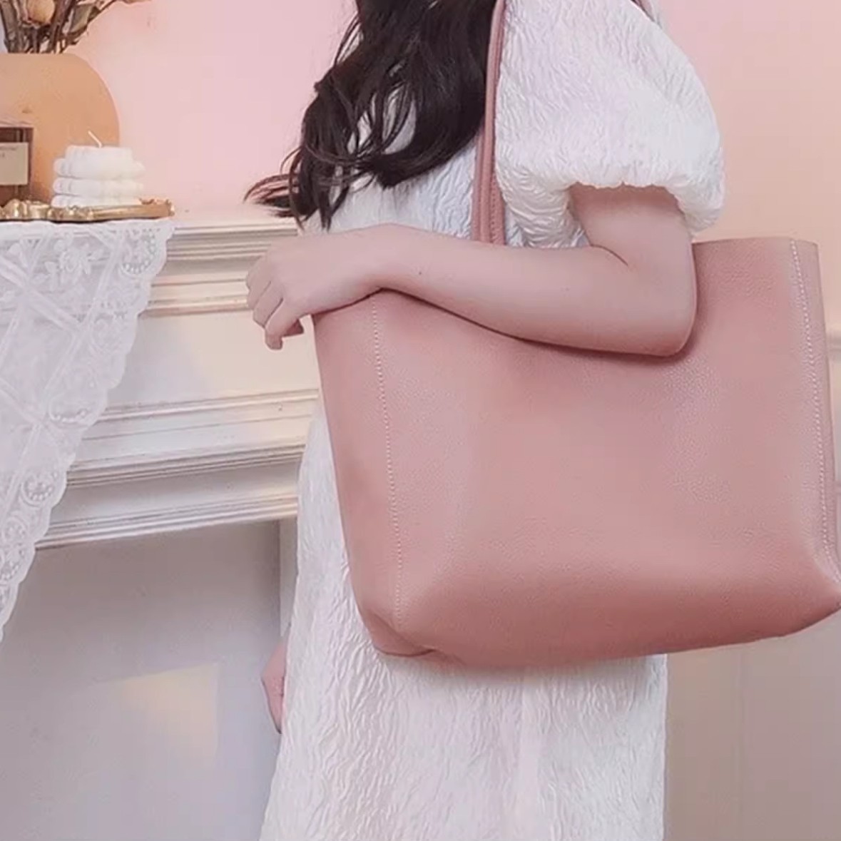 Fuchsia fashionable matte square capacious bag one shoulder