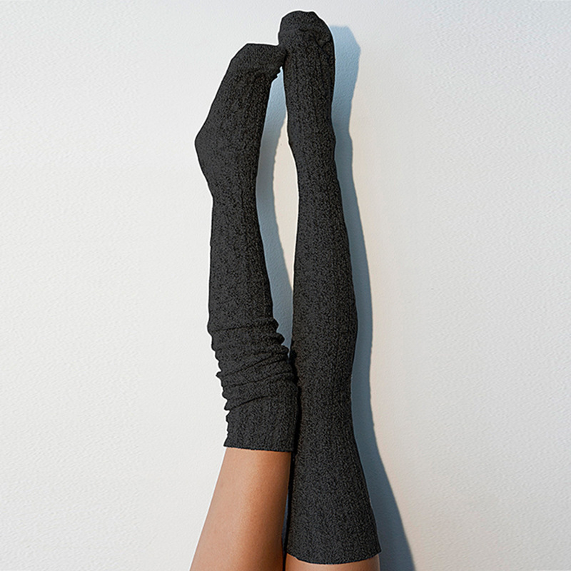 Autumn And Winter Fashion Twisted Solid Color Stockings Knitted Over The Knee Pile Socks For Women_maomaolike.com