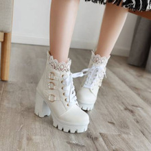 高跟短靴白色女式皮靴時裝靴防水台白色