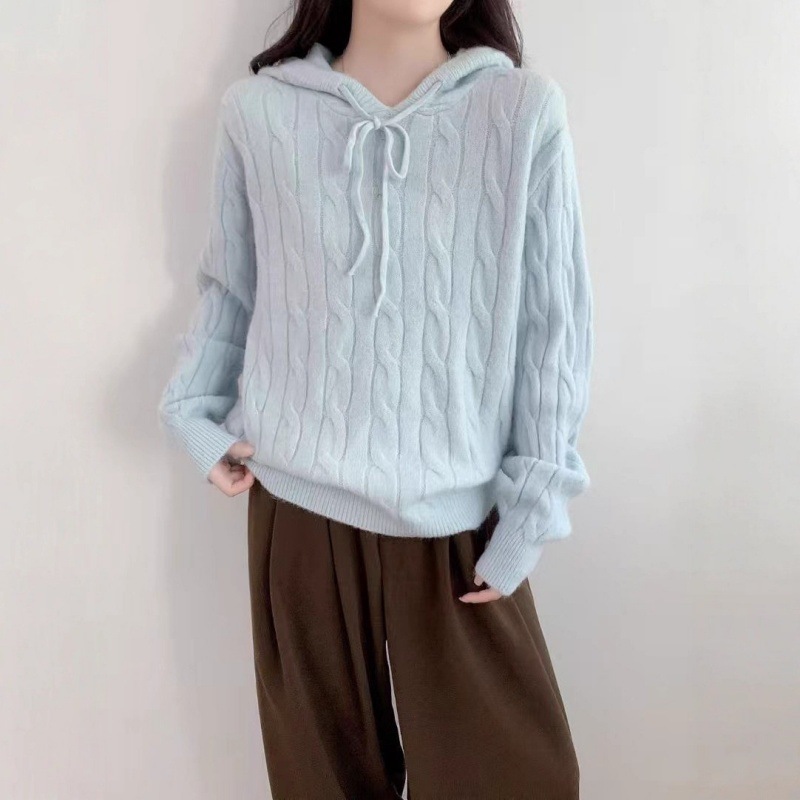 连帽麻花针织套头毛衣女秋冬新款百搭慵懒风宽松软糯女装毛衣外套|undefined