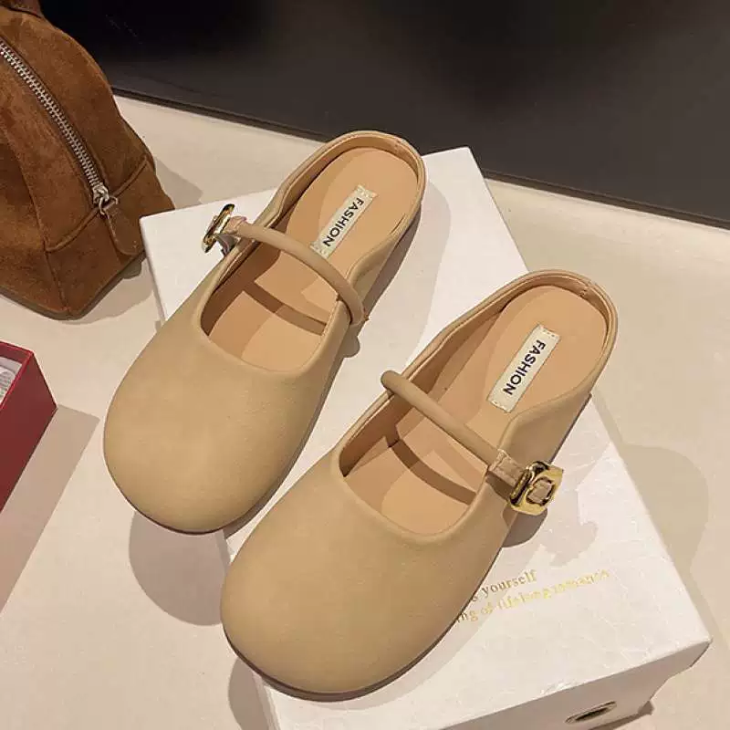 Baotou half slippers for women in spring wear 2025 new flat-soled lazy casual versatile retro gentle fairy wind and smooth