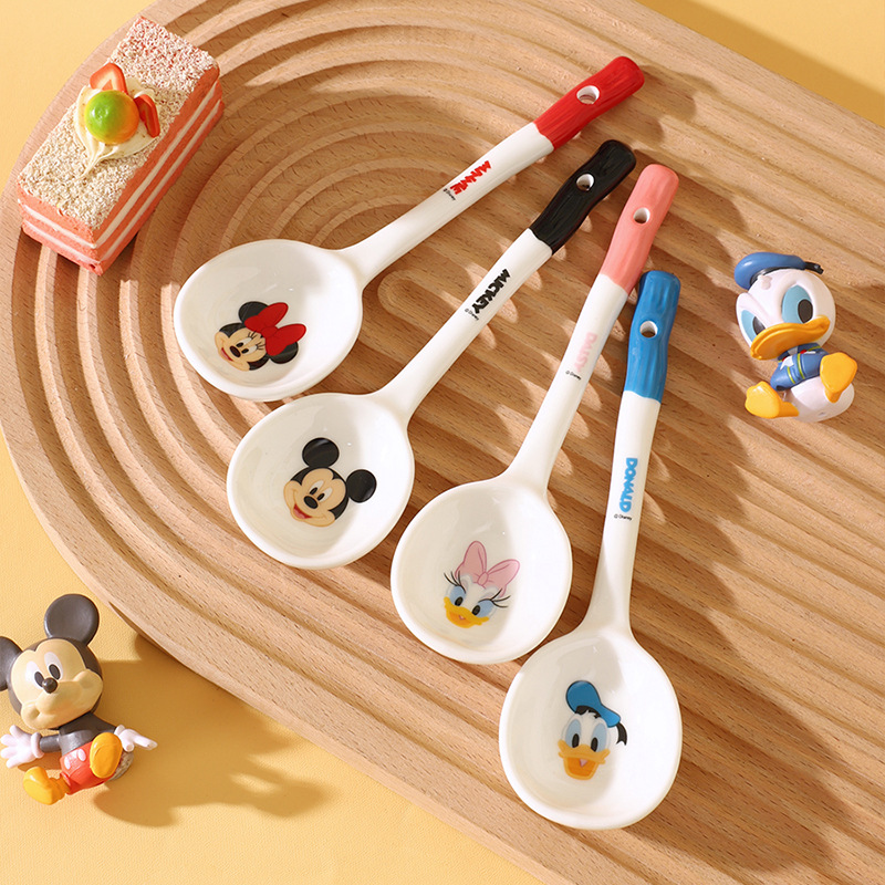 Cuchara de cerámica de Disney, mango largo, cuchara linda, sopa, cuchara, cuchara pequeña, cuchara para niños de dibujos animados, cuchara para el hogar, envío gratis