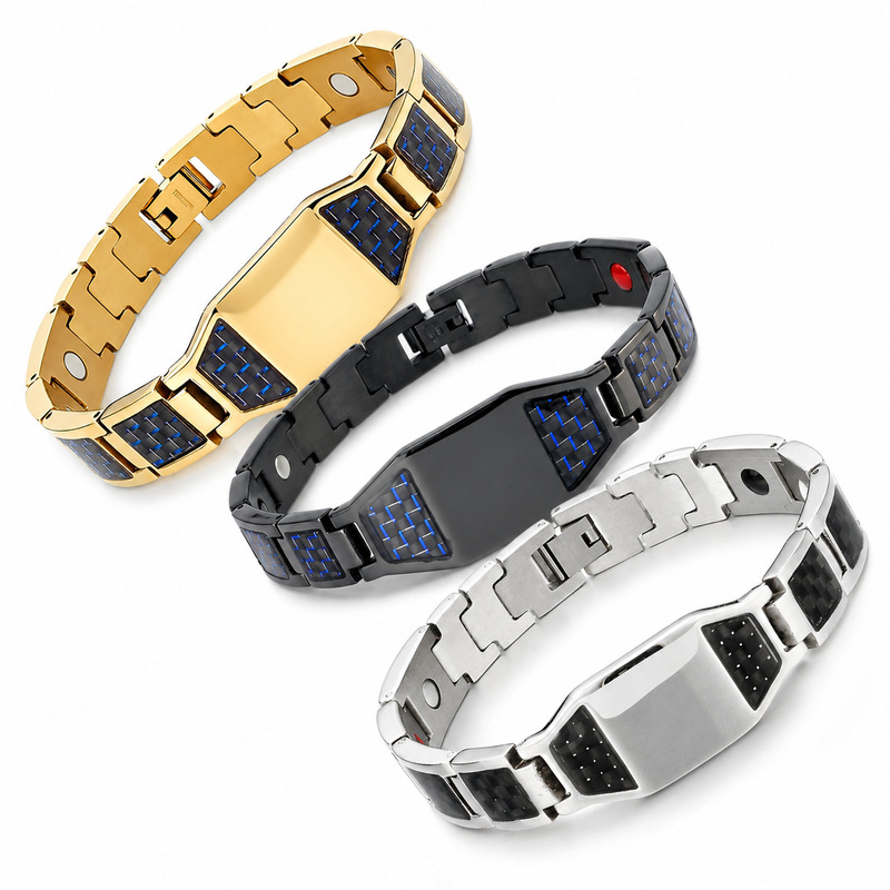 European and American Amazon New Carbon Fiber Men's Magnet Bracelet Magnetic Bracelet Alloy Custom Logo