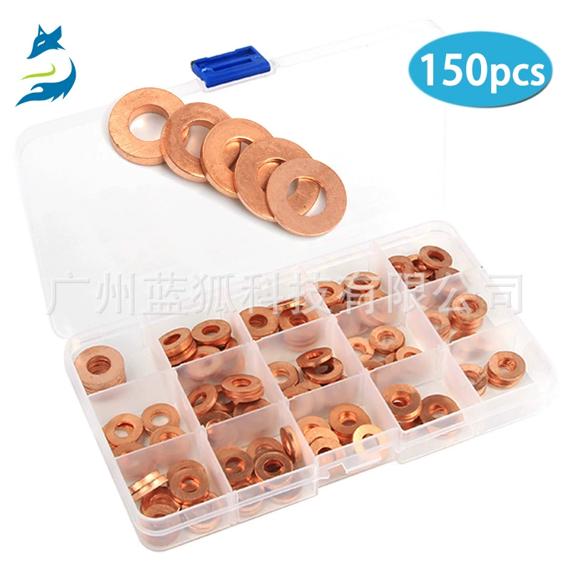 Трансграничная поставка 150 шт. Красная медная прокладка в штучной упаковке красная медная масляная герметичная медная прокладка комбинированный костюм с плоской шайбой