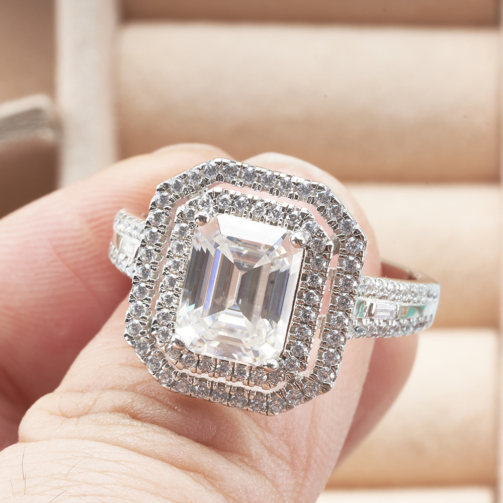 Europa y los Estados Unidos 3 quilates 7X9MM plata esterlina anillo de moissanita anillo de moissanita TK transmisión en vivo