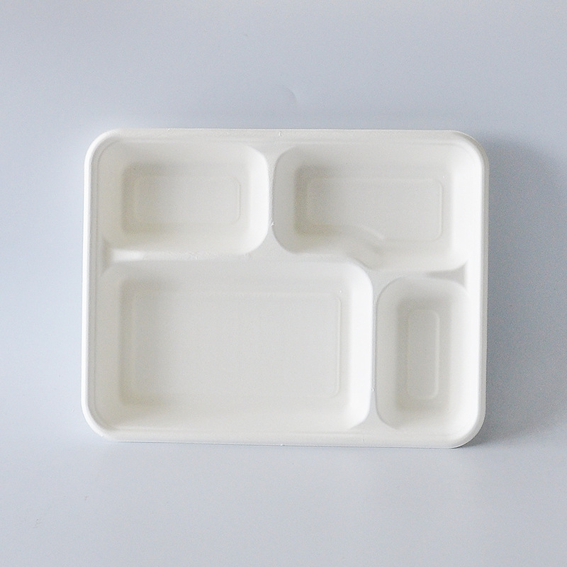 Disposable Dinner Plate Long Four-compartment Take-out Packing Lunch Box Disposable Pulp Fast Food Degradable Fruit Lunch Box