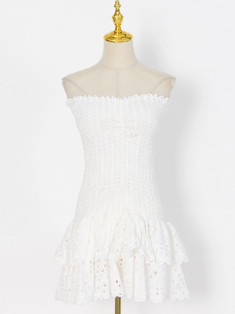 Elegant Ruffled Strapless Women's Dress For Spring Season_voghion.com