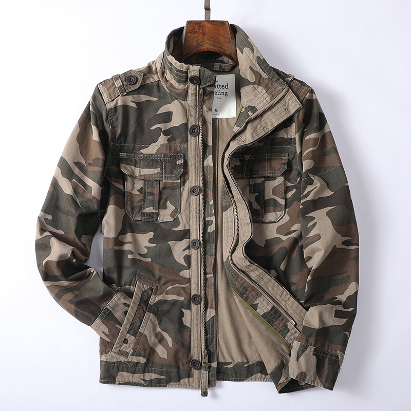 American retro spring and autumn men's coat camouflage casual men's youth jacket loose zipper Green men's spot wholesale