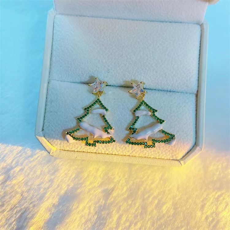 S925 aguja de plata de invierno festivo de navidad joyería linda asimétrica estrella roja stud pendientes gancho de la oreja pendientes femeninos