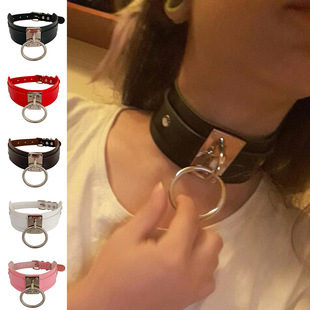 Cross-border European and American punk style Harajuku Gothic leather ring collar personality wild necklace chain factory outlet
