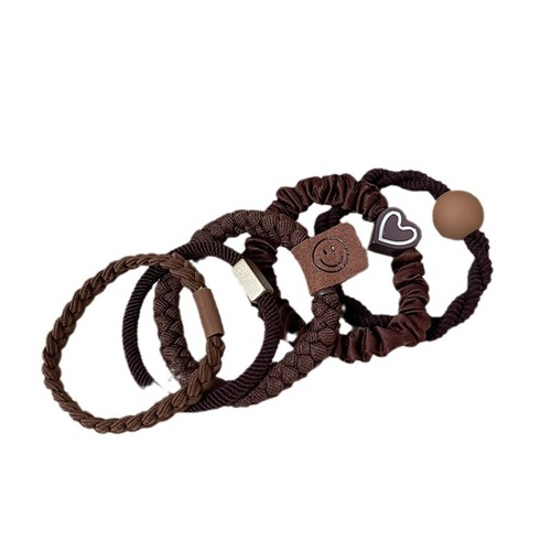 Spring and summer new five-piece set of hair ties with high elastic hair rope for girls, thick and thick ponytail rubber band set