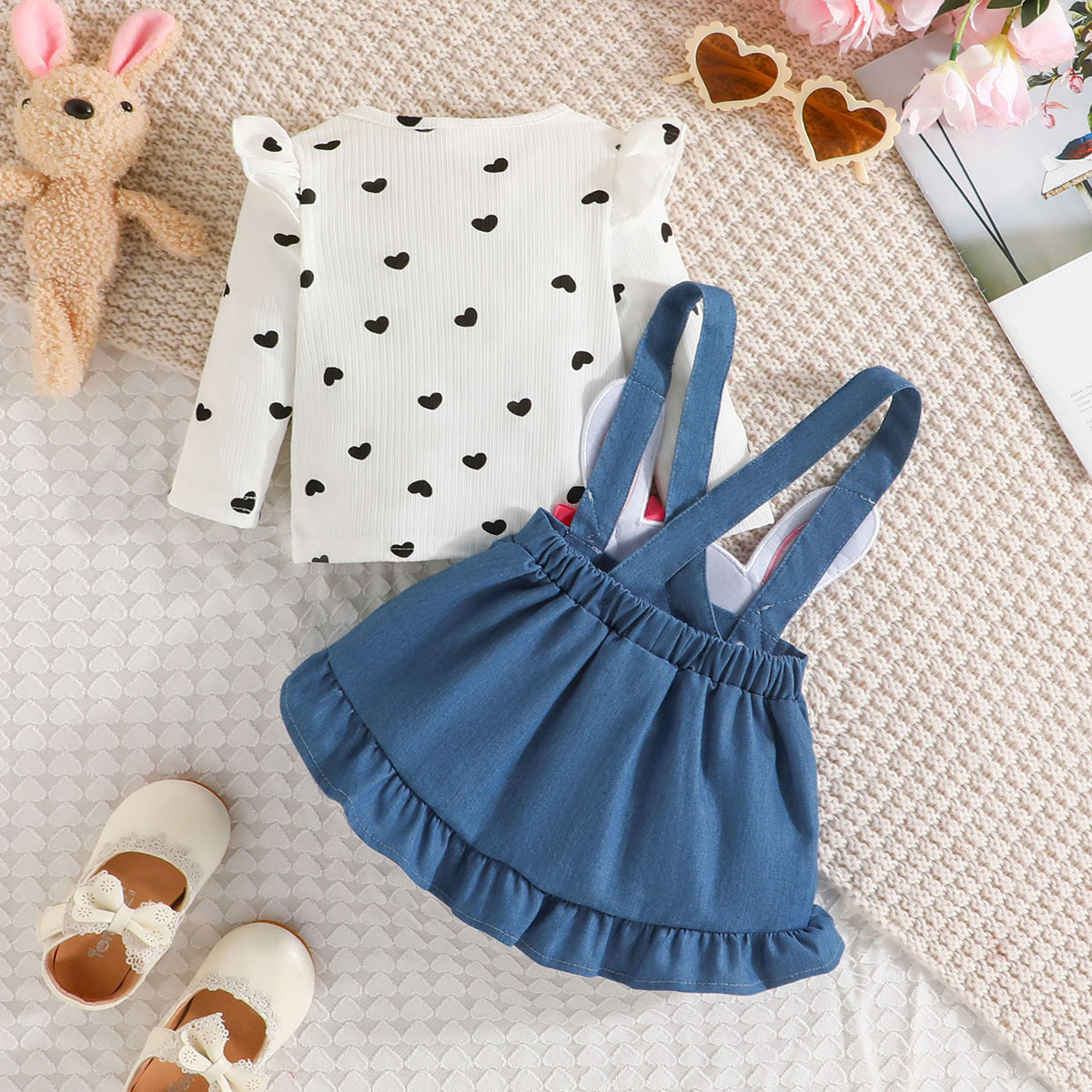 Conjunto de roupa bebé estampado love coelho manga comprida_voghion.com