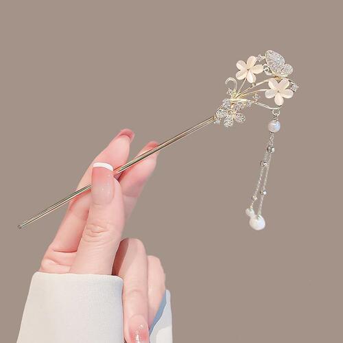 New Chinese style high-end fine glitter flower cat's eye hairpin for women, long tassels, ancient style hairpin for cheongsam and long tassels.