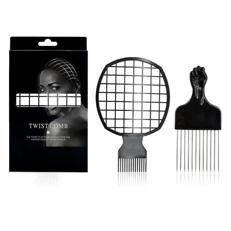 LUOTTS Amazon transfronterizo de los hombres de pelo corto rizado estilo peine aguja de acero insertar peine torcedura de papel de estaño peine de pelo caliente traje