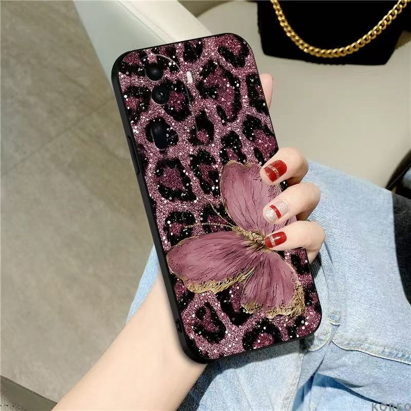 Leopard Print Butterfly Suitable for Opporeno14 Mobile Phone Case Full Edge Anti-Fall A55G Version Protective Cover Soft Shell European and American Style