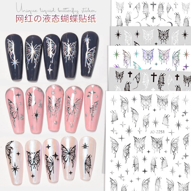 Nail Art Liquid Butterfly Sticker Mirror Laser Silver Hollow Black and White Embossed Nail Decoration Internet Celebrant Explosive Accessories Nail Art Liquid Butterfly Sticker Mirror Laser Silver Hollow Black and White Embossed Nail Decoration Internet Celebrant Explosive Accessories