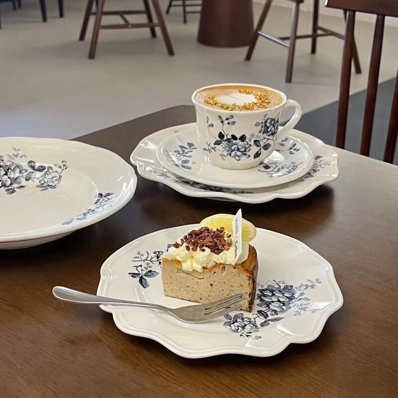 French vintage floral ceramic tableware set ceramic bowl coffee cup saucer dessert plate pasta plate