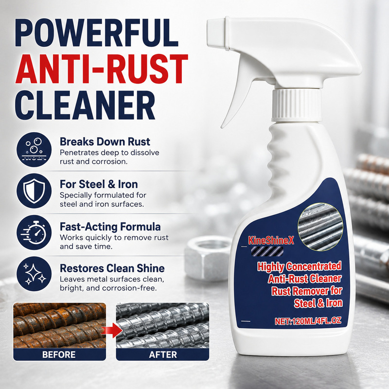 KineShineX Anti-Rust Cleaner is a powerful spray for removing rust spots and corrosion stains from steel and metal KineShineX Anti-Rust Cleaner is a powerful spray for removing rust spots and corrosion stains from steel and metal