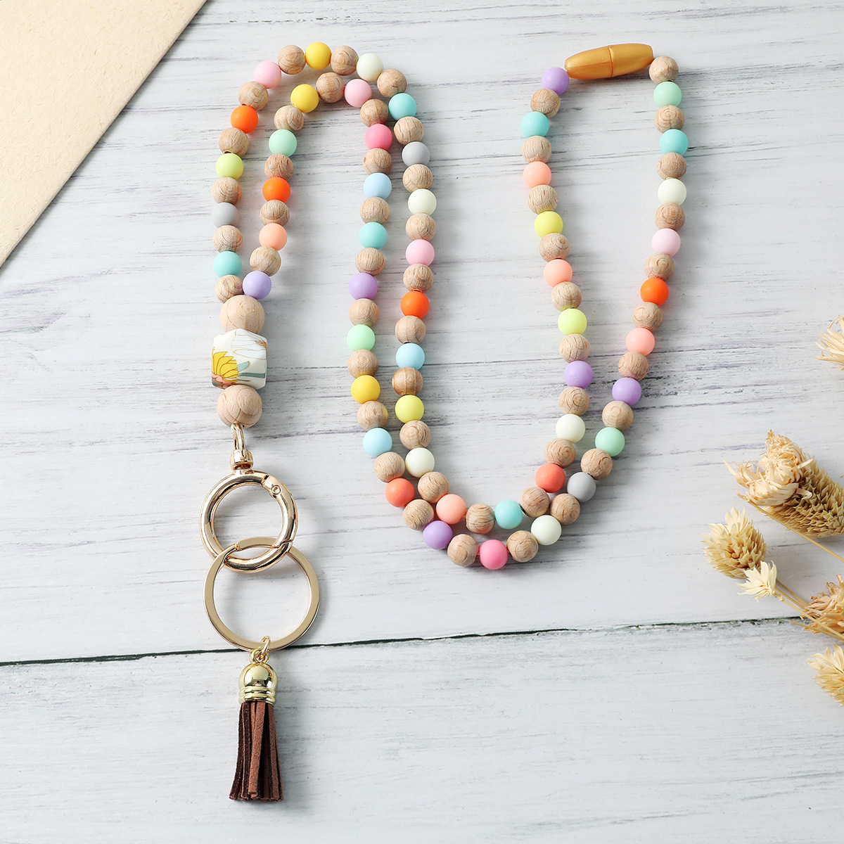 Unisex Gender Casual Pastoral Multicolor Wood Metal Unisex Lanyard Keychain