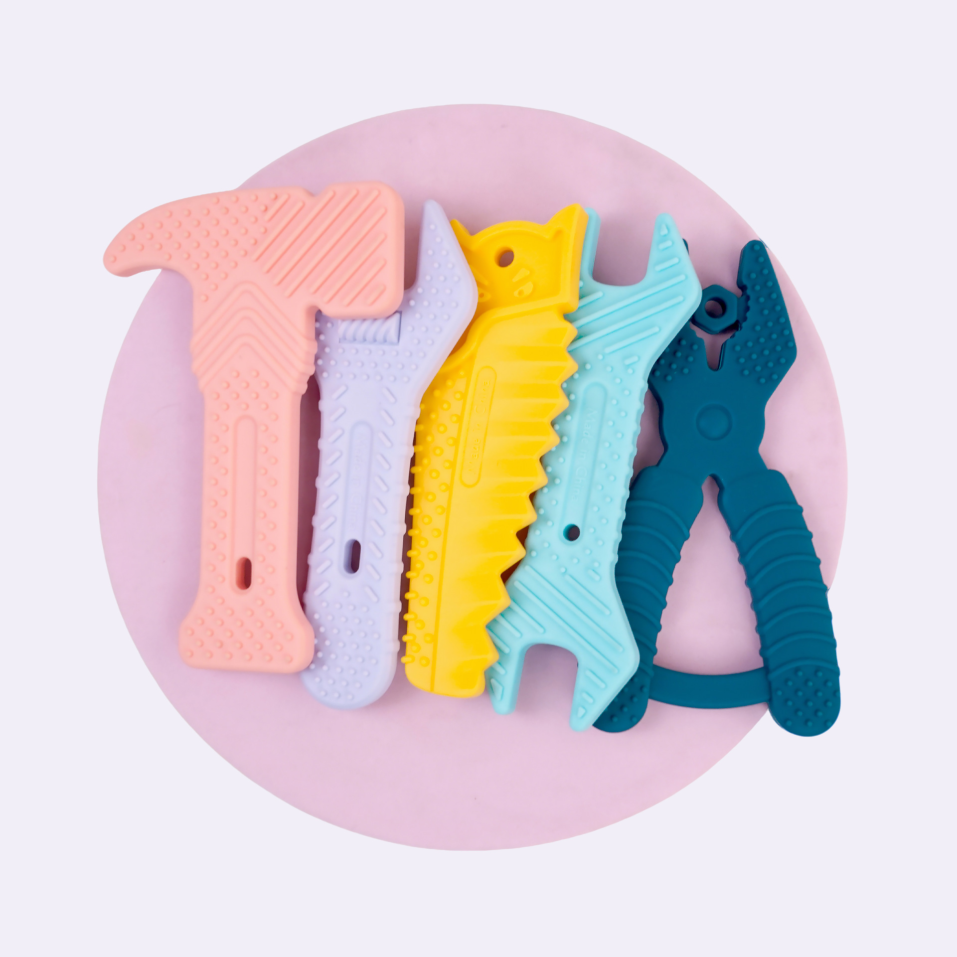 Martillo transfronterizo llave de goma de dibujos animados juego de juguetes para bebés pegamento anti-comer mano de silicona palillo molar