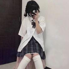 衬衫女学生韩版宽松短袖日系复古港风纯色白色衬衣个性潮