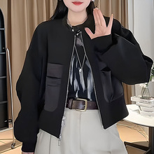 2025秋季新款洋气设计感立领小个子夹克上衣女简约显瘦棒球服外套