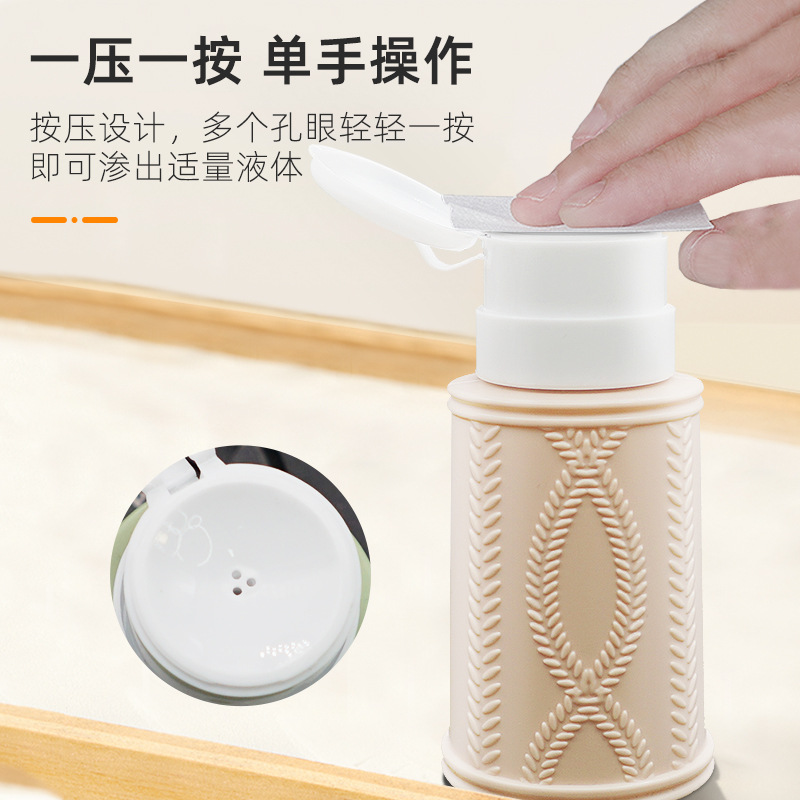 Uñas presionando botella vacía 4 colores opcionales con cerradura a prueba de fugas agua de limpieza removedor de uñas agua de lavado de uñas sub-botella de prensado de alcohol botella