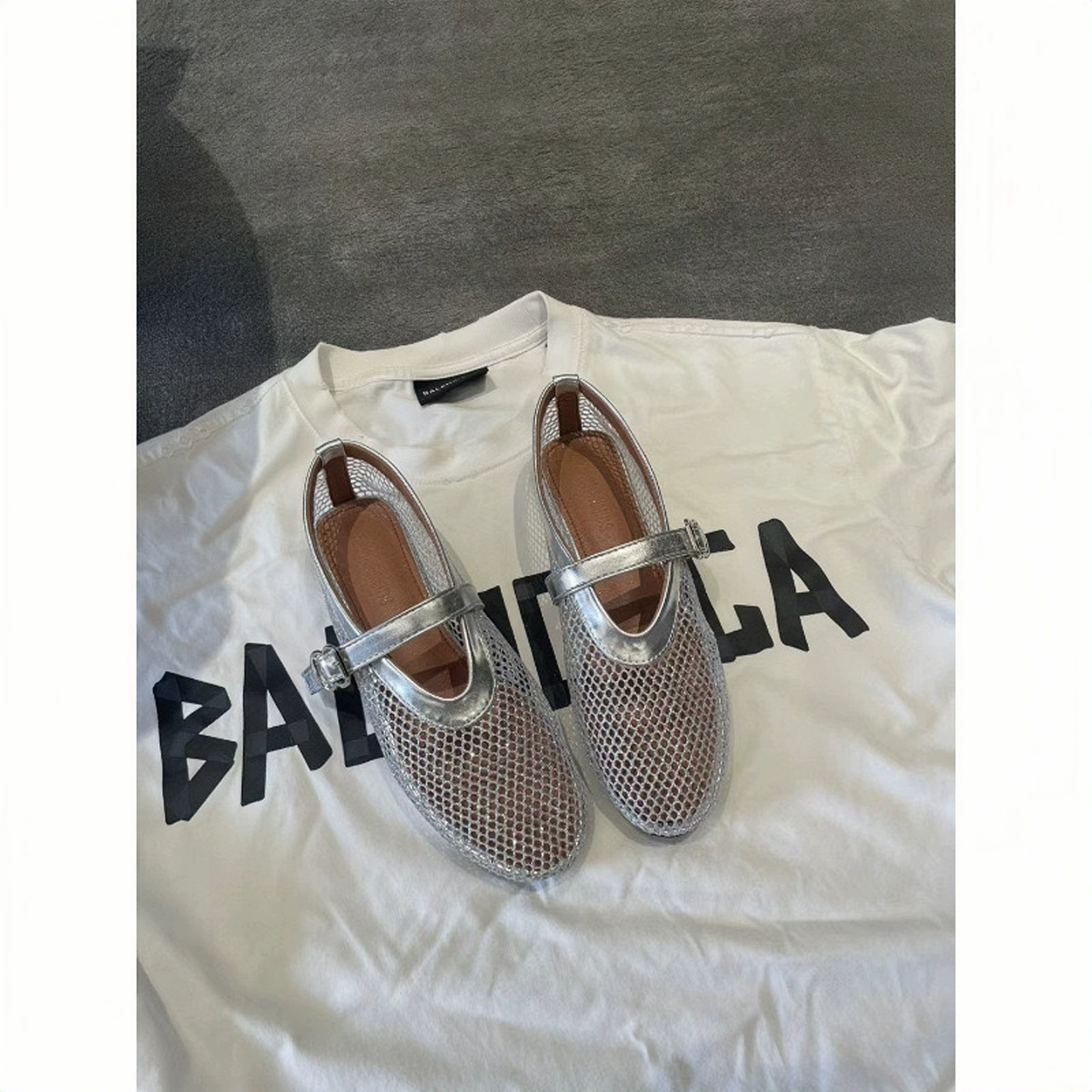 Овчинная версия ~ Сетчатые туфли Мэри Джейн женские пустые летние новые нишевые туфли с круглой головой и неглубокими плоскими балетными туфлями