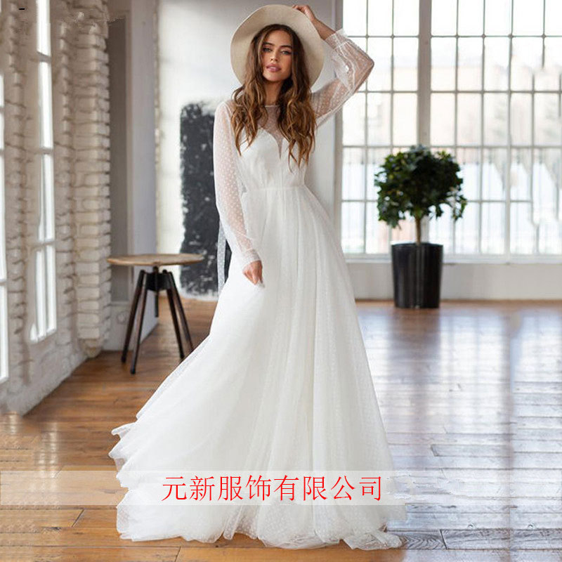 El Comercio exterior europeo y americano Amazon AliExpress desea elegante vestido de novia cuello redondo estilo europeo y americano Vestido de playa elegante adelgazamiento image 4