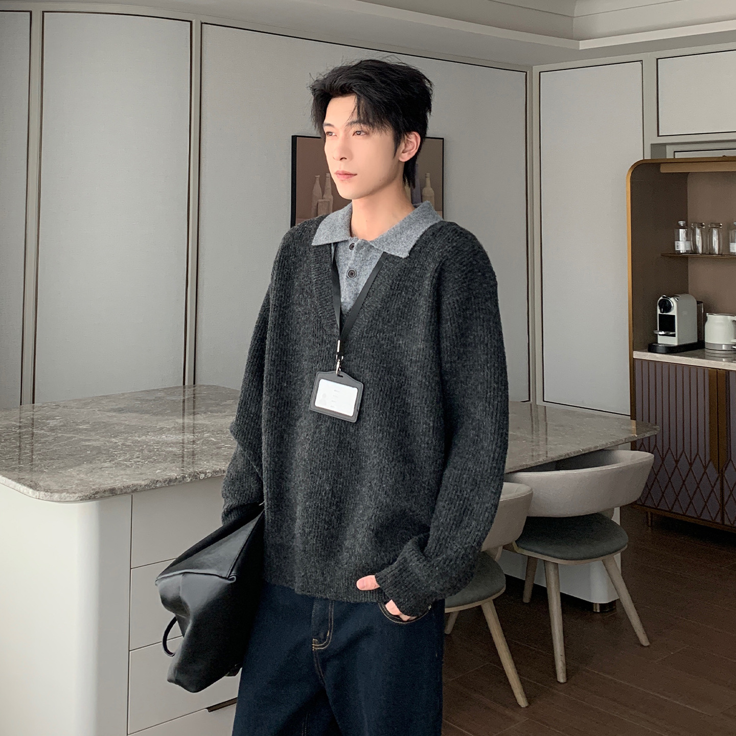 Korean Style High-End Fake Two-Piece Knitwear for Men 2025 Spring & Fall New Handsome Knitwear Fashionable Loose Versatile Top