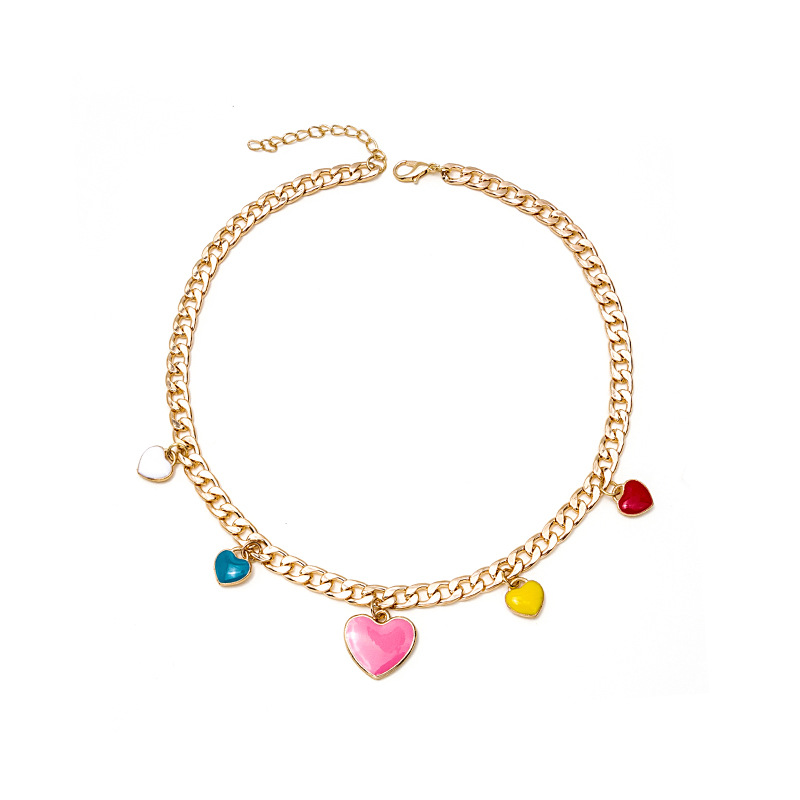 Fashion Heart Shaped Pendant Collarbone Necklace Color Alloy Bracelet Jewelry display picture 5