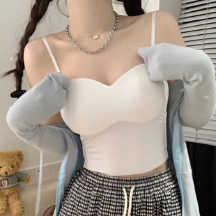 New Style White Ice Silk Camisole with Chest Pads, Sexy Backless Lingerie for Women, Push-Up, Wireless, Sensual Tube Top